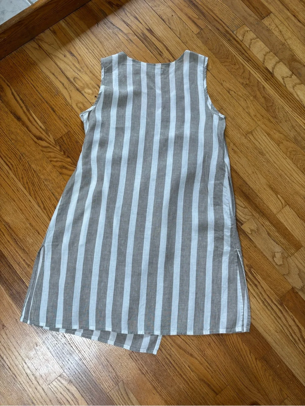 Flax Striped Wrap Tank Dress - Gray & White size small EUC - Picture 2 of 8
